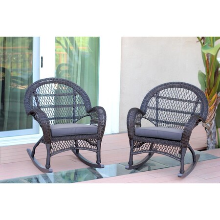 Jeco W00208-R-2-FS033-CS Santa Maria Espresso Wicker Rocker Chair with Steel Blue Cushion W00208-R_2-FS033-CS